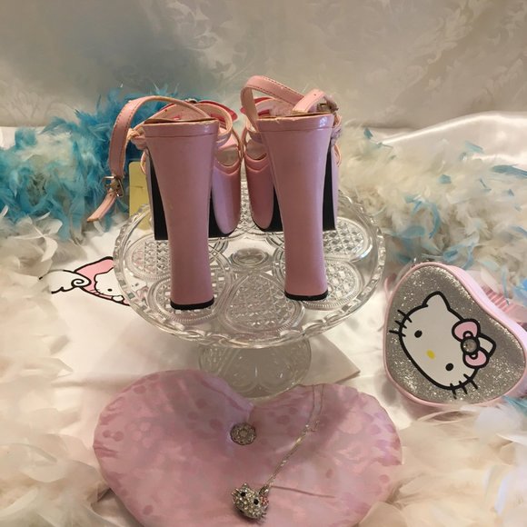 ADORABLE cotton candy pink dream platforms with hello kitty and crystal details! - Picture 14 of 16